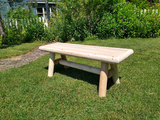 Outdoor Farmhouse Entryway Bench with a rustic wooden design, perfect for gardens, patios, and porch seating.