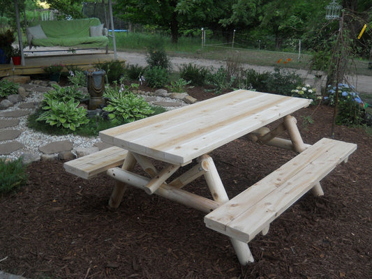 6' Picnic Table Handcrafted from Logs & Cedar Lumber – Durable & Rustic - Cedar Creek Rustic Furniture